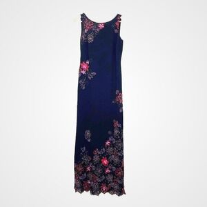 RARE VTG Kay Unger Maxi Dress Womens 4 90s Floral Beaded Embroidered Party Glam‎
